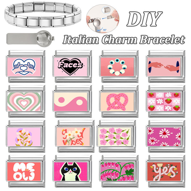 Wholesale 9mm Italian Charm Starter Bracelets DIY square Single Section Creative Stainless Steel Composable Bracelet