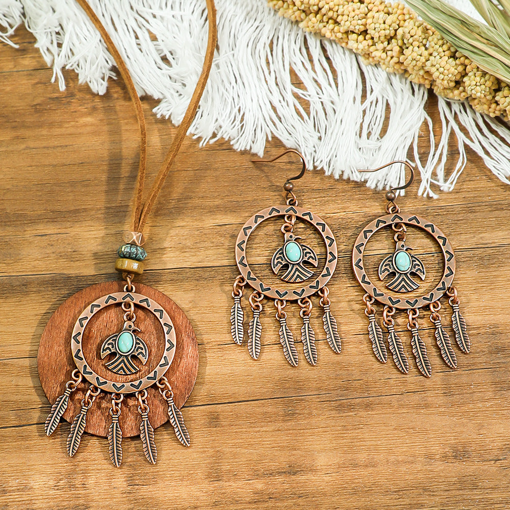 Wholesale Bohemian Geometric Necklace and Earrings Set Alloy Electroplated Fashion Accessory
