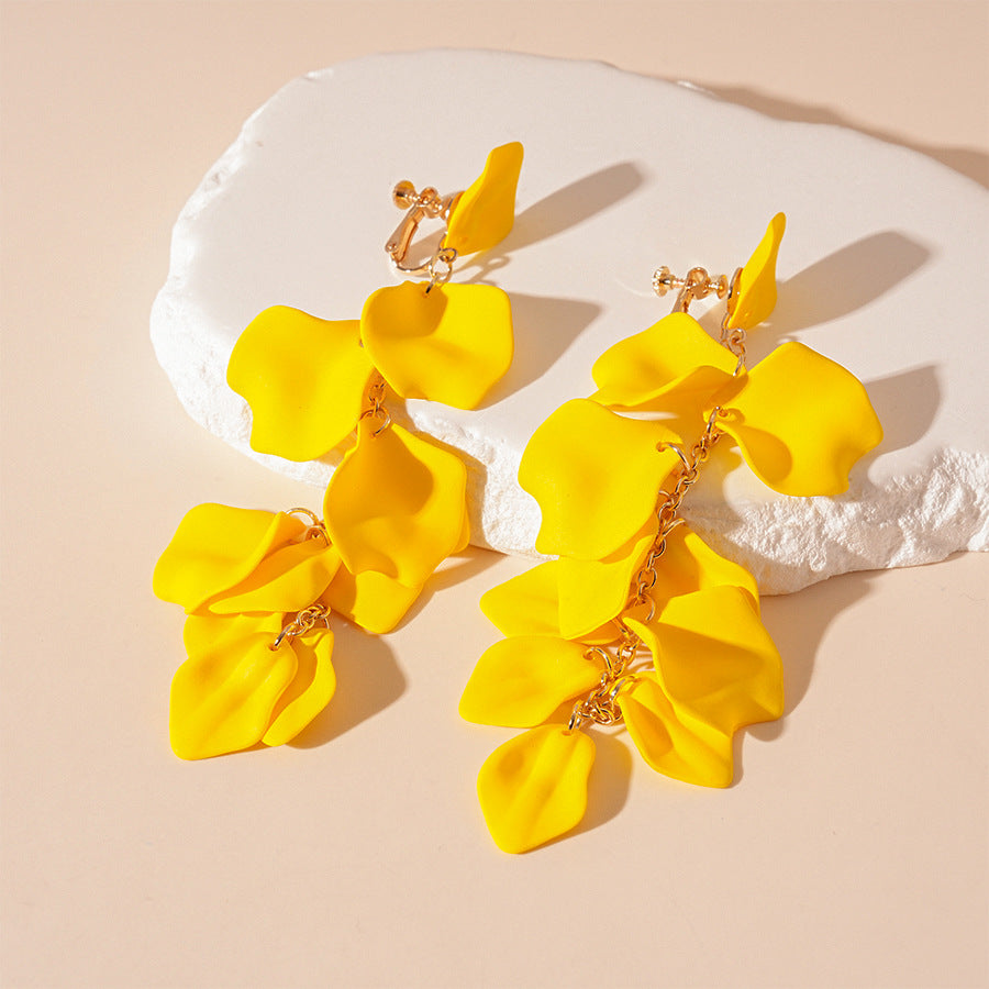 Wholesale  Acrylic Petal Long Tassel Ear Clip  Earrings