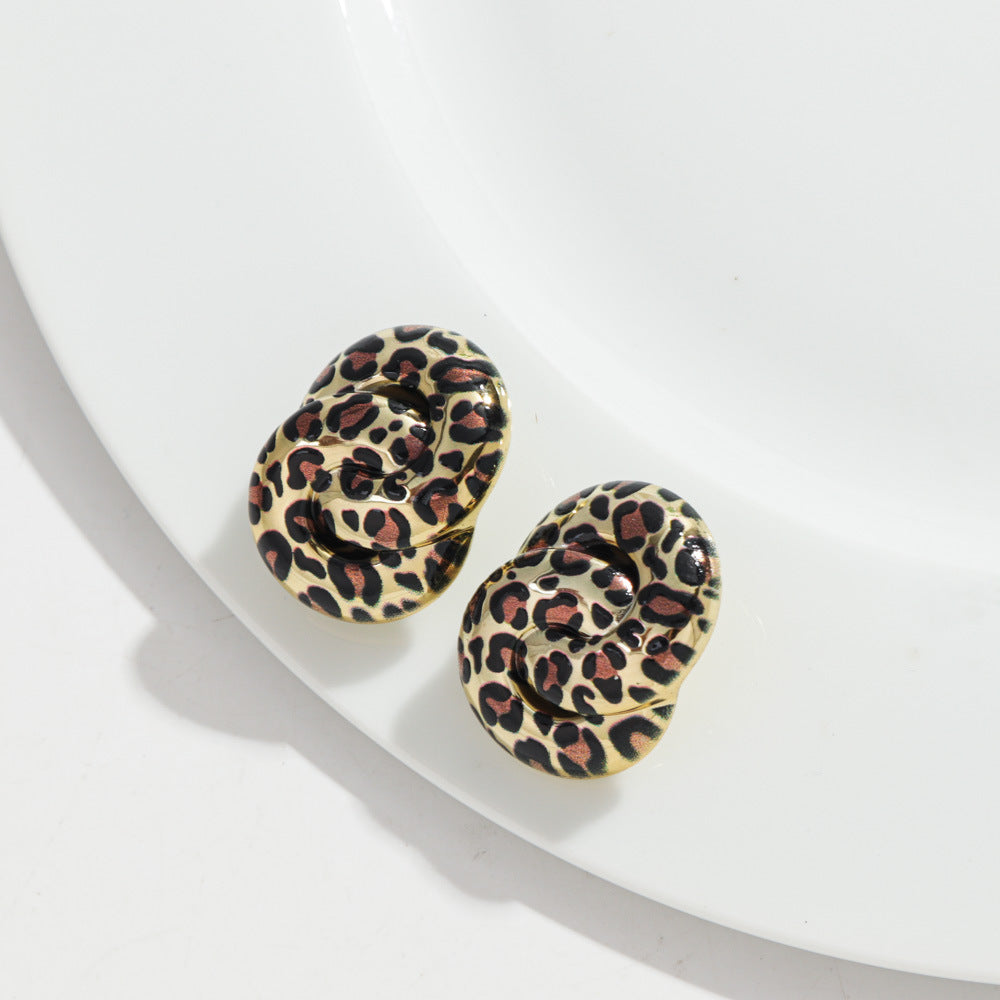 Wholesale  Retro Leopard Earrings  Geometric Leopard Earrings