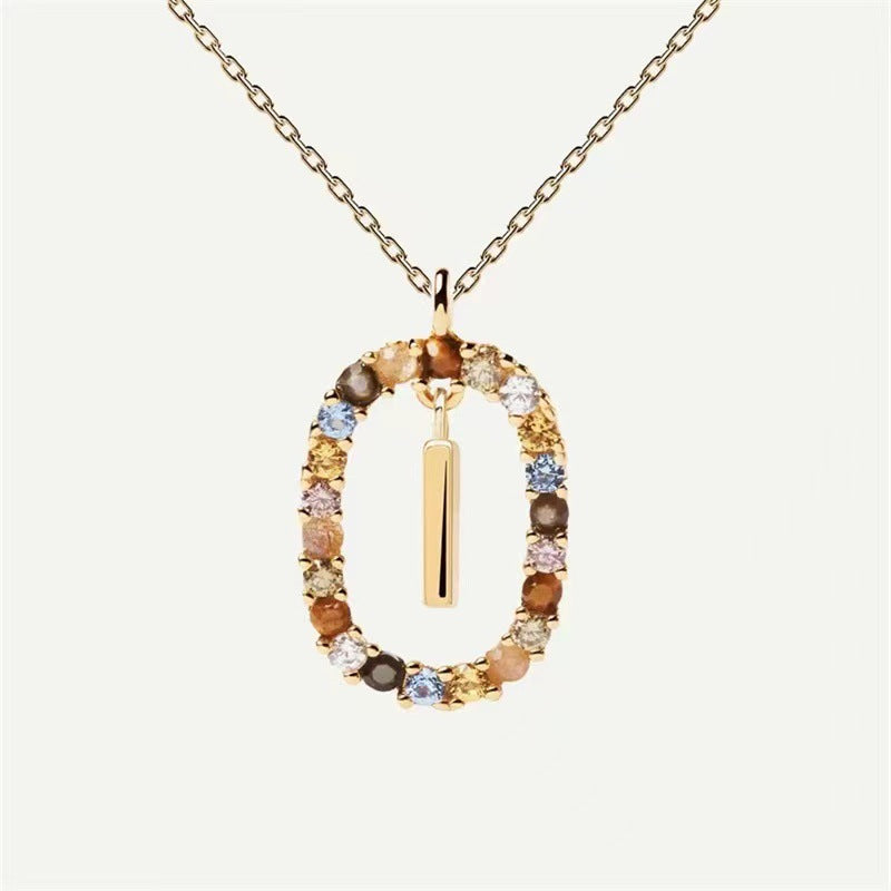 Wholesale Color Diamond Letter Necklace Inlaid with Color Zircon Clavicle Chain Choker Necklace ACC-NE-BYL002