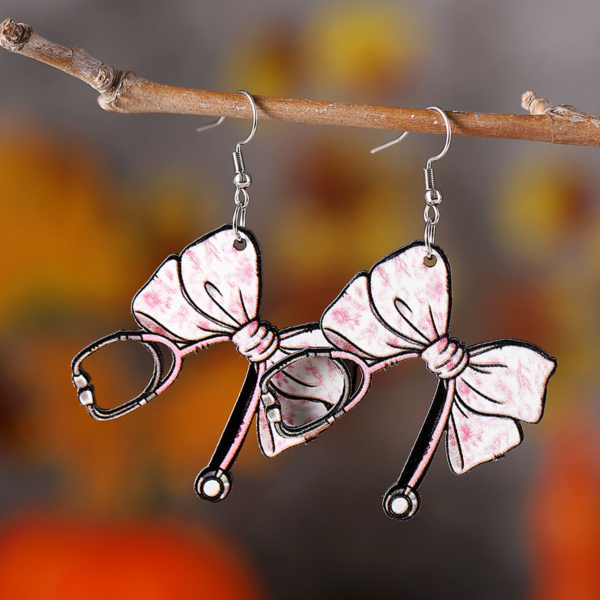 Wholesale Nurses' Day Pink Love Heart Nurse Hat Stethoscope Bow Pendant Earrings