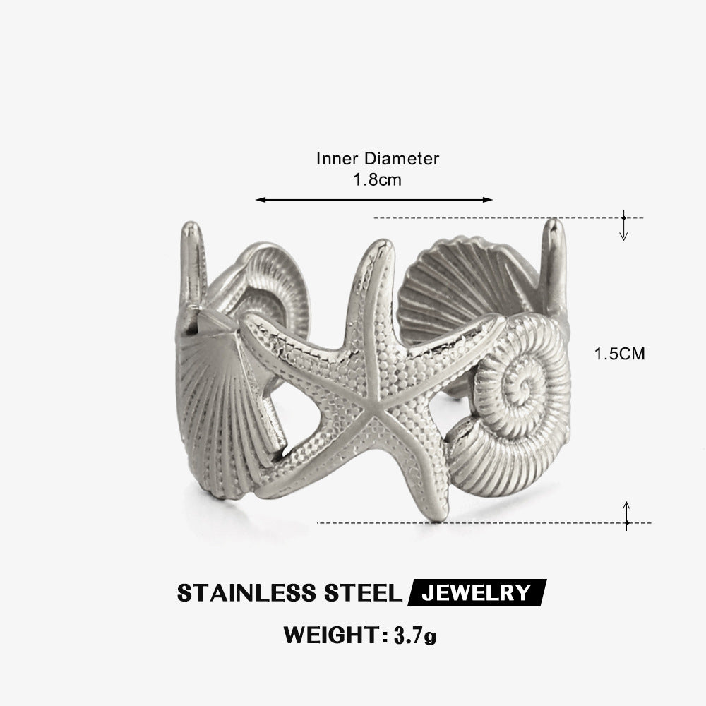 Wholesale Starfish Stainless Steel Open Ring Ocean Vacation Style Jewelry Accessory