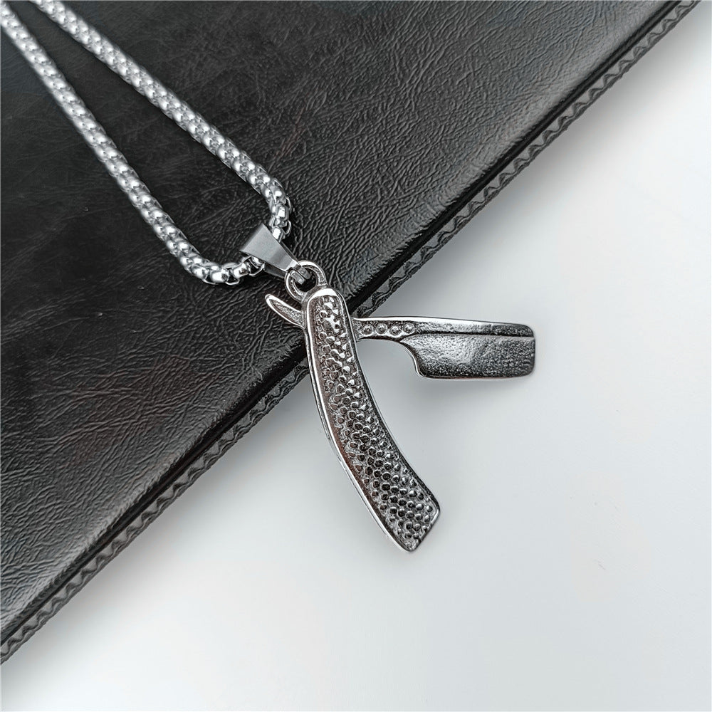 Wholesale Stainless Steel Wash Scissors Blow Razor Hair Dryer Pendant Titanium Steel Men's Necklace ACC-NE-Ruig006