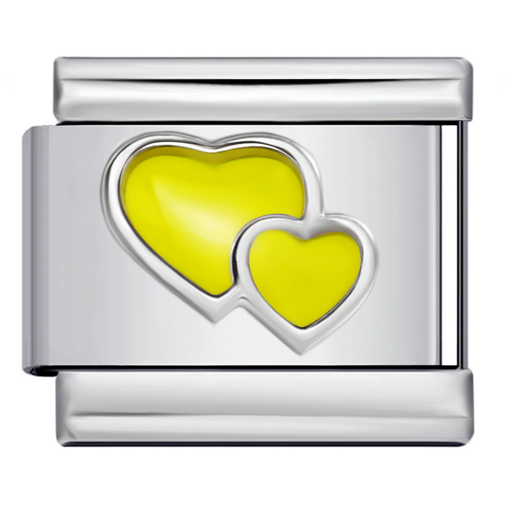 Wholesale  Italian Charm Bracelet 9mm DIY  colorful enamel double heart  Creative Stainless Steel Composable Bracelet