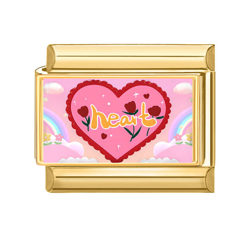 Wholesale Italian Charm Bracelet 9mm DIY Splicing Rose Pink Series Stainless Steel Composable Bracelet