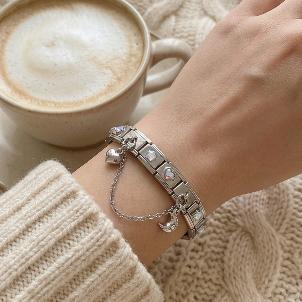 Wholesale Stainless Steel DIY Module Bracelet Set with Star and Heart Pendants,  Fashion Jewelry Accessory for Crafting or Everyday Wear