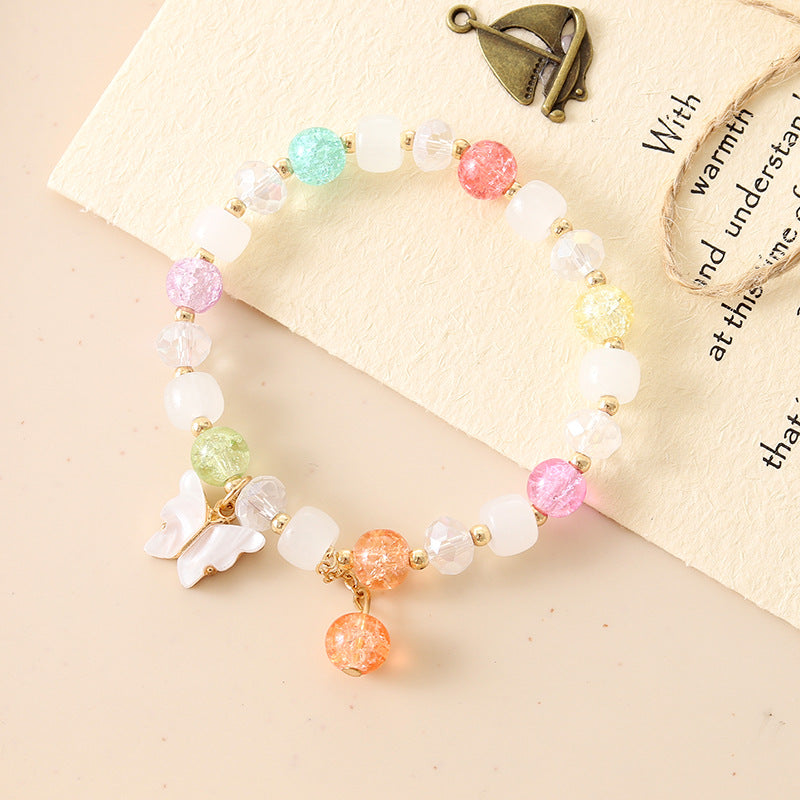 Wholesale Butterfly Ice Crack Floral Crystal Glass Beaded Bracelet ACC-BT-YiL002