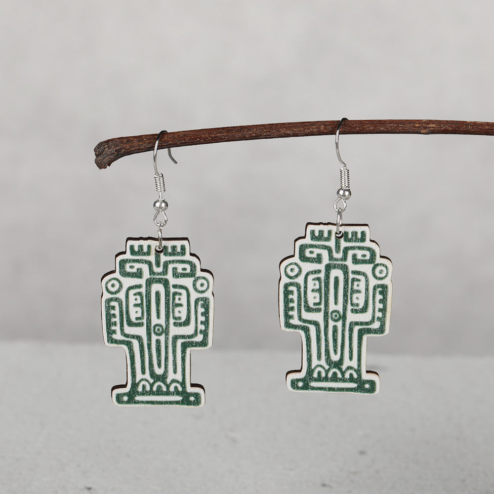 Wholesale wooden animal and Mayan image earrings