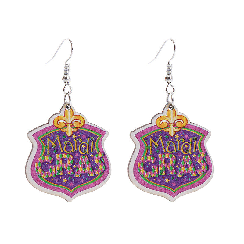 Wholesale  Carnival wooden earrings carnival truck clown hat earrings holiday earrings