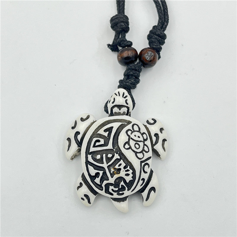 Wholesale Vintage Turtle Necklace Carved Turtle Pendant Resin Sweater Chain ACC-NE-ShuangDe001
