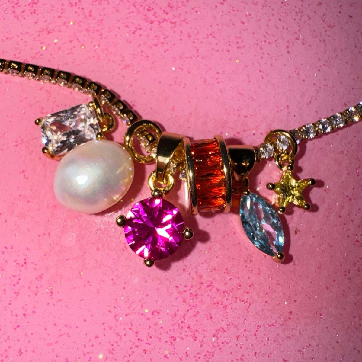 Wholesale DIY Birthstone Pearl Colorful Zircon Star Pendant Stainless Steel  Accessories