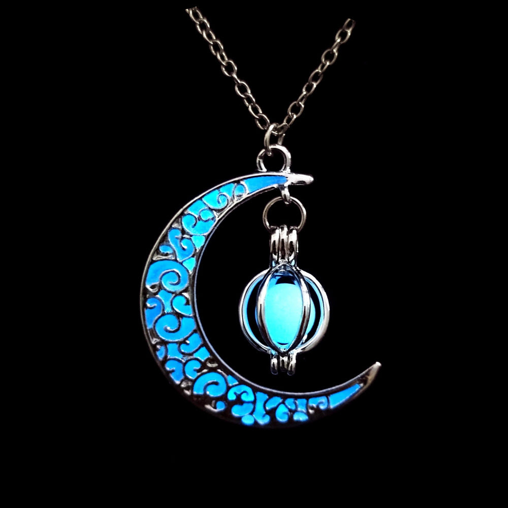 Wholesale  Luminous Moon Pumpkin Pendant Necklace