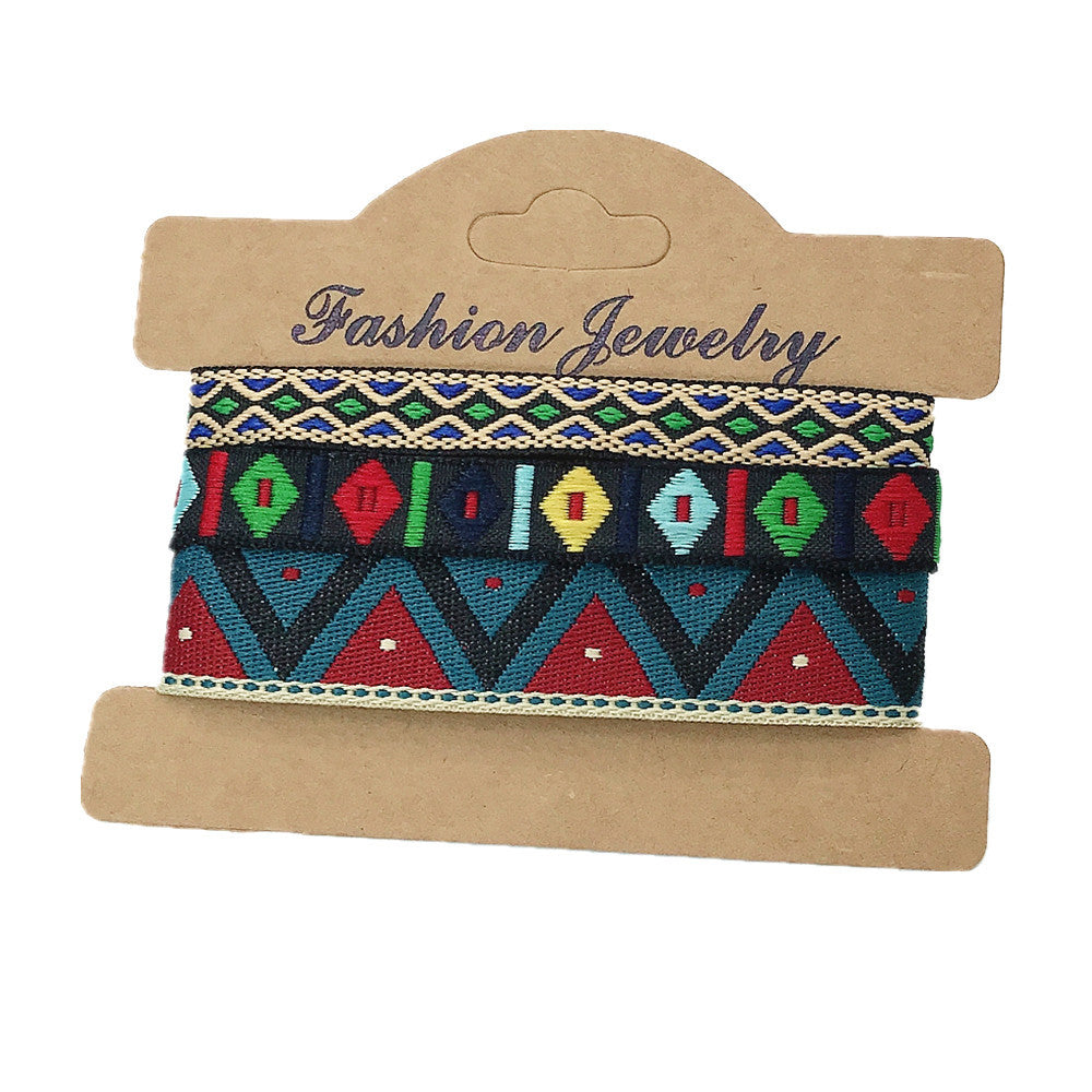 Wholesale 3 Pcs Set Hot Sale Retro Ethnic Bohemian Hand Rope Nepal Colorful Woven Bracelet Jewelry