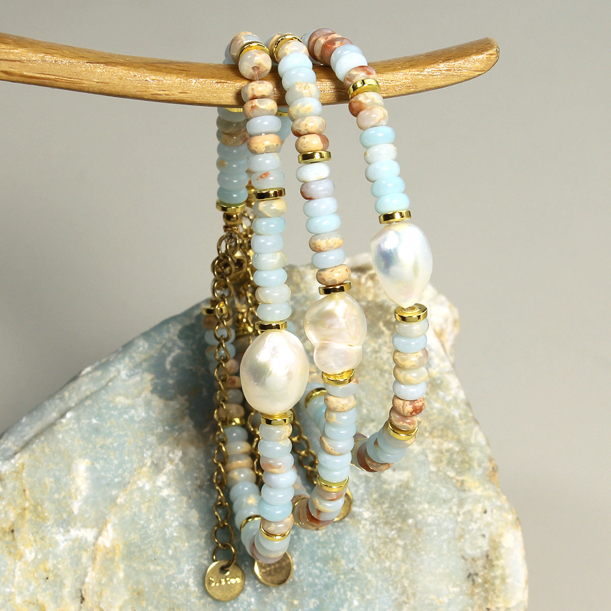 Wholesale Geometric Freshwater Pearl &  Natural Stone Bracelet,  Handmade Fashion Accessory for Women Gift Boutique Resale