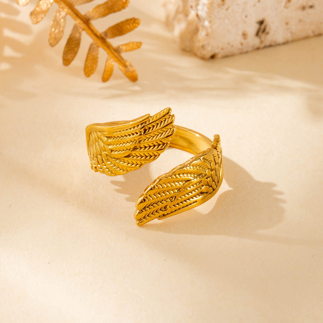 Wholesale Titanium steel hollow love angel wing adjustable ring