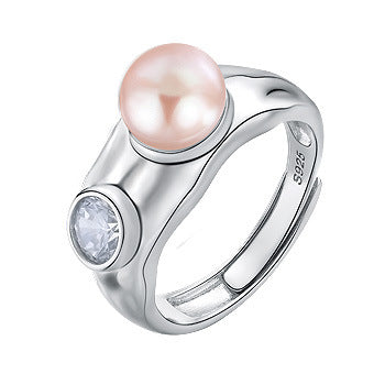 Wholesale  Open Ring  S925 Sterling Silver Ring with Pearl And Zircon Adjustable Opening Rings
