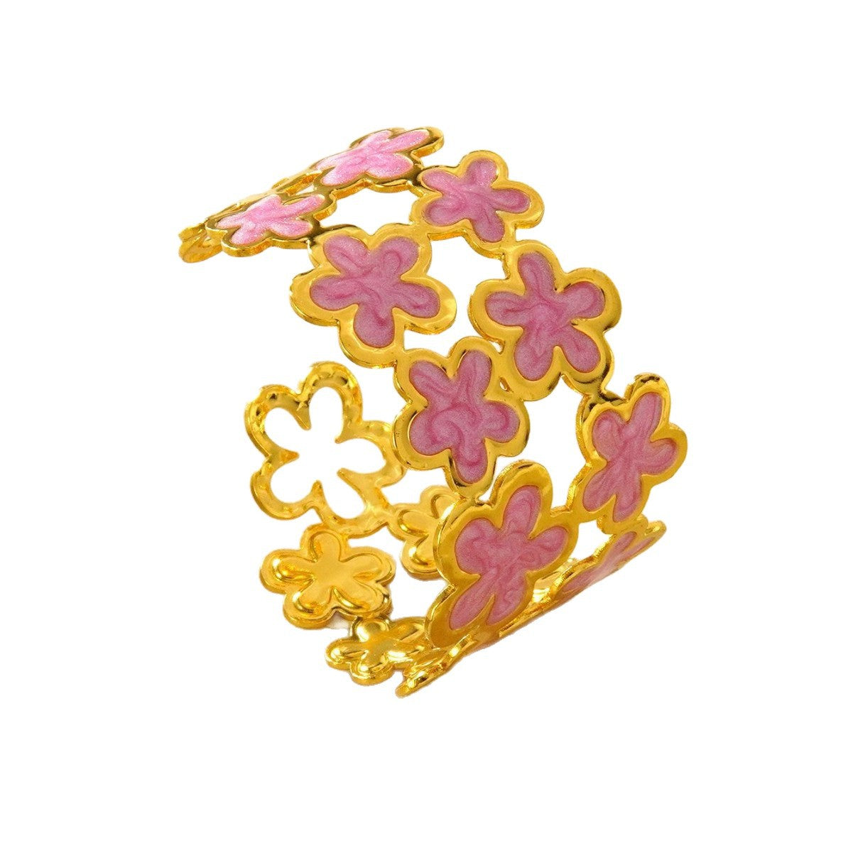 Wholesale Stainless Steel Flower Enamel Open Cuff Bracelet Chic Everyday Jewelry Gift