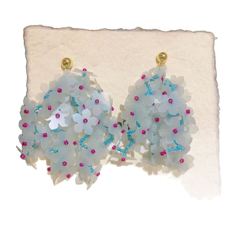 Wholesale Sequined Flower Beaded Tassel Earrings