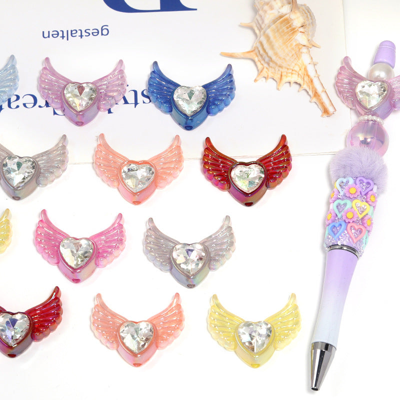 Wholesale 50pcs Luminous LUCK Angel Wings Love Diamond Inlaid Acrylic Beads Diy Accessories ACC-BDS-BLG087