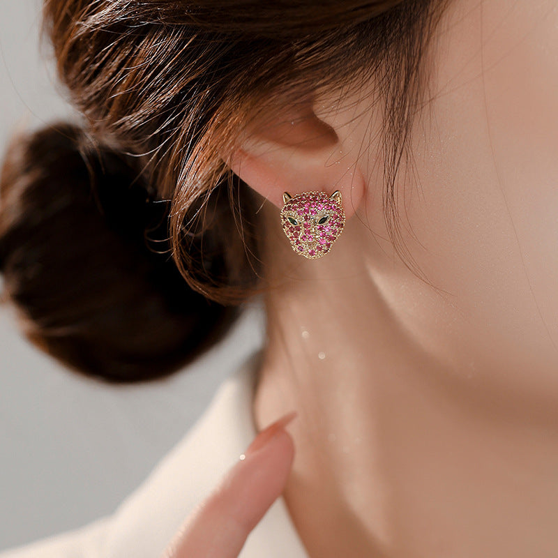 Wholesale light luxury leopard head earrings