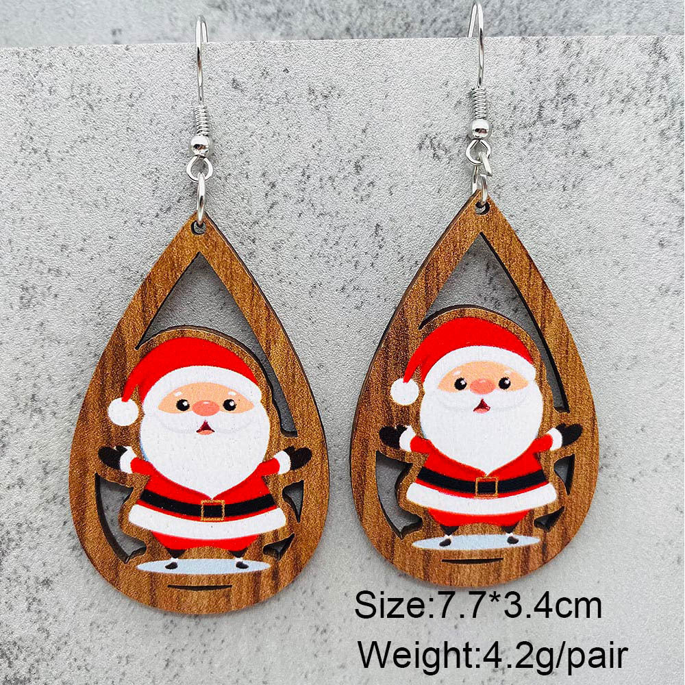 Wholesale Christmas Bell Santa Claus Wood Earrings ACC-ES-PuCi004