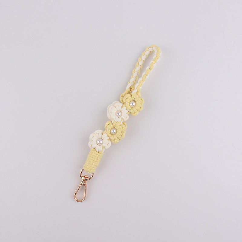 Wholesale Handwoven Pearl Flower Keychain Cute Candy Color Phone Lanyard With Cotton Rope Chic Bag Charm Everyday Use
