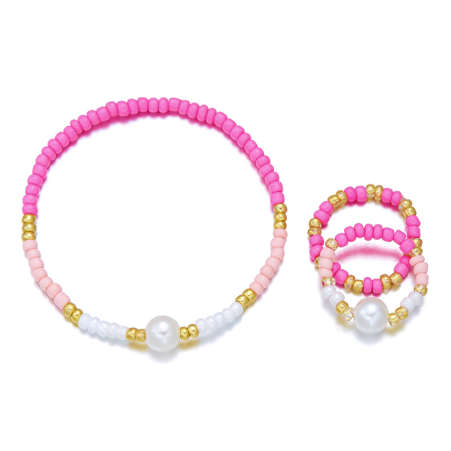 Wholesale Bohemian Colorful Rice Beads Necklace Bracelet Ring Three-piece Set ACC-NE-YingHao009