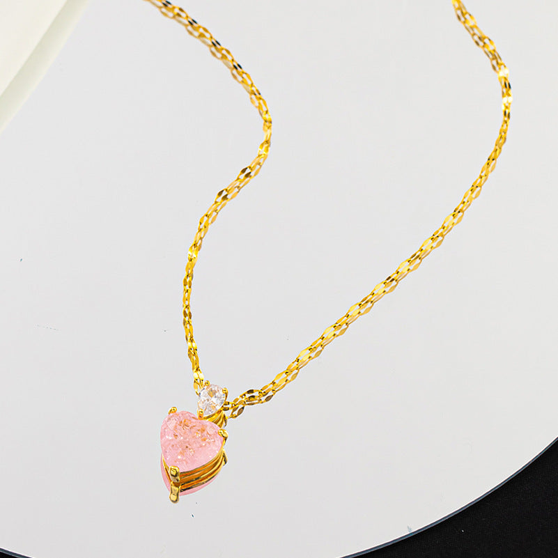 Wholesale Ice Stone Pink Diamond Light Luxury Copper Gold-plated Titanium Steel Necklace Luxury Necklaces ACC-NE-XuHao004