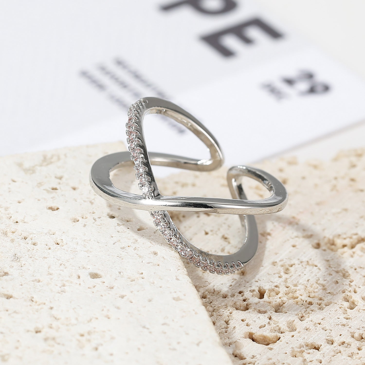 Wholesale Simple cross ring  finger ring zircon ring