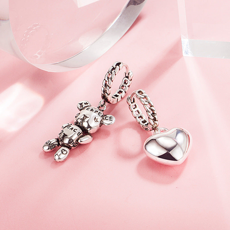 Wholesale asymmetric letter bear earrings