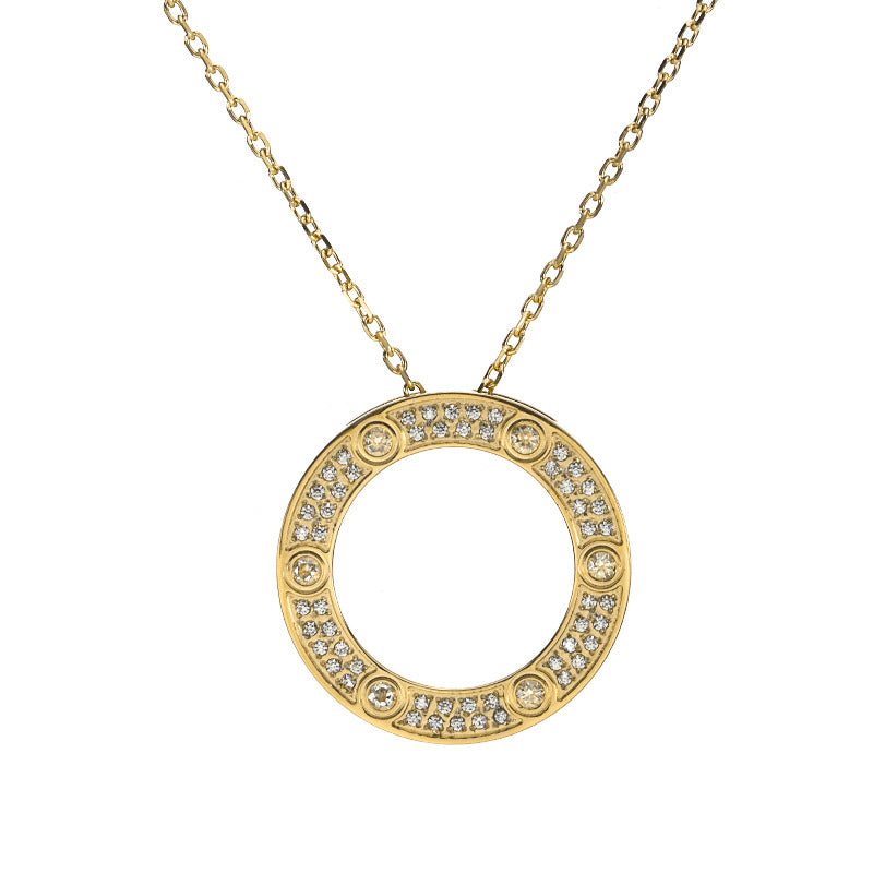 Wholesale Rose Gold Single-Ring Big Disc Screw Detail Clavicle Necklace