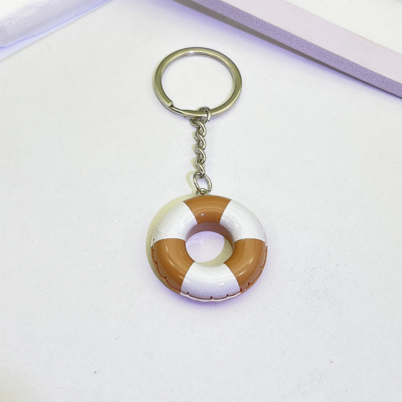 Wholesale Trendy Donut Swim Ring Resin Keychain Pendant Blue White Vacation Style Bag Charm Car Key Accessory