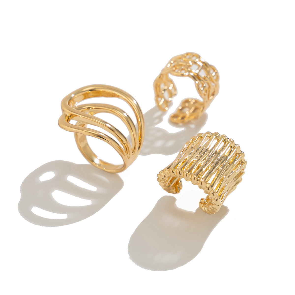 Wholesale Irregular alloy hollow stripe ring set