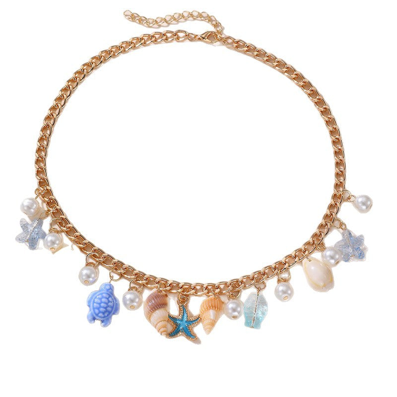Wholesale Dopamine Seaside Resort Style Shell Starfish Necklace