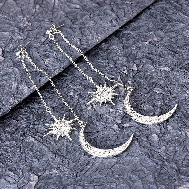 Wholesale exaggerated moon inlaid zircon silver needle earrings