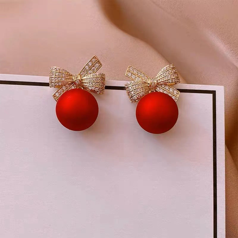 Wholesale Red Bow Pearl Earrings