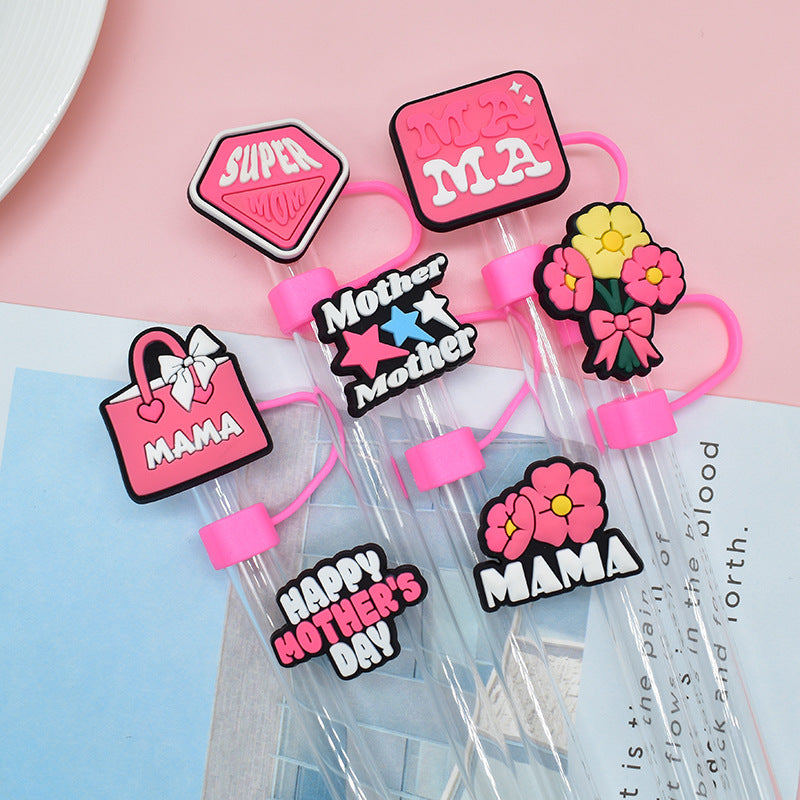 Wholesale Random 100pcs Mother's Day Straw Cover 10MM Straw Tube Cap