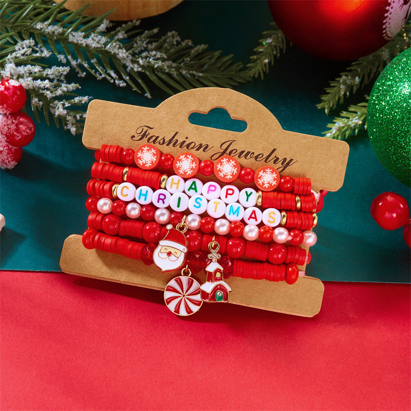 Wholesale Christmas soft ceramic multi-layer cartoon  bell bracelet
