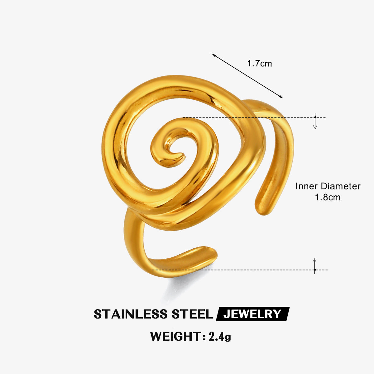Wholesale European and American New Fashion Light Luxury Stainless Steel Threaded Ring Gold Open Circular Swirl Ring Cross-Border Wholesale for Women