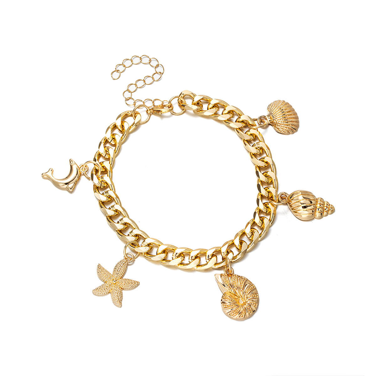 Wholesale Alloy starfish dolphin conch scallop thick chain alloy anklet