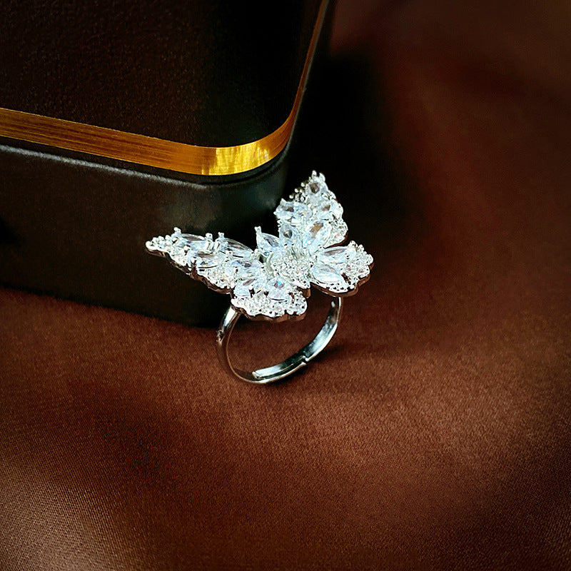Wholesale  Zircon Butterfly Open Ring Fashion Light Luxury Rings