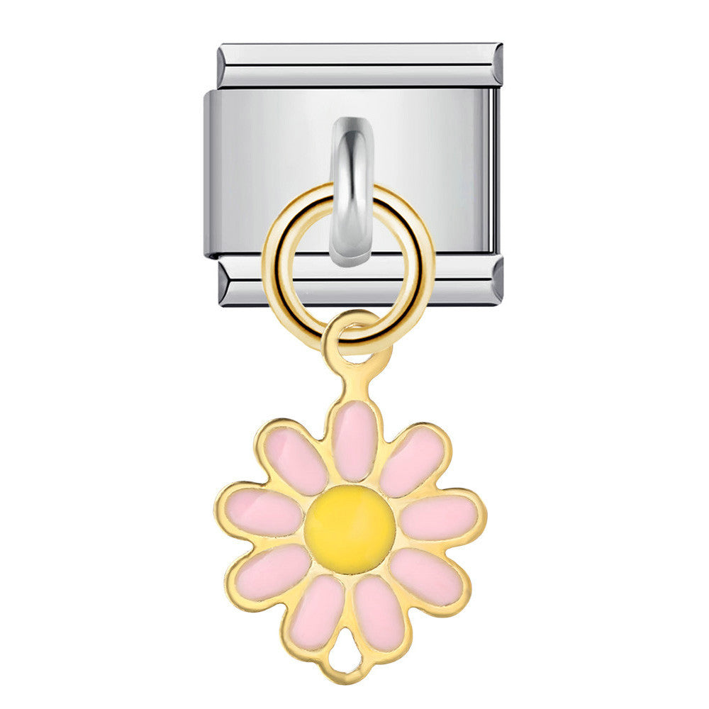 Wholesale Italian Charm Bracelet 9mm DIY Splicing Removable Silver Flower Element Stainless Steel Composable Bracelet