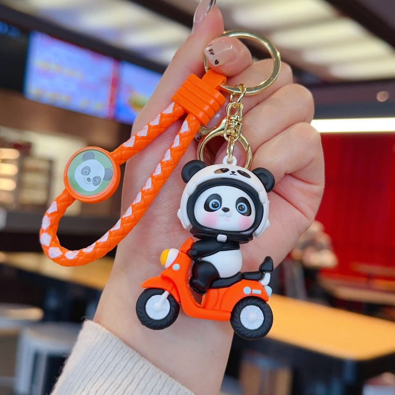 Wholesale Cute Motorcycle Panda PVC Keychain Cartoon Bag Charm Gift For Couples Resale