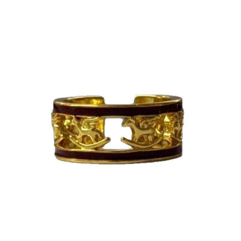 Wholesale Trendy Burgundy Sparkle Four-Leaf Clover Ring Women' s Gift Jewelry Accessory