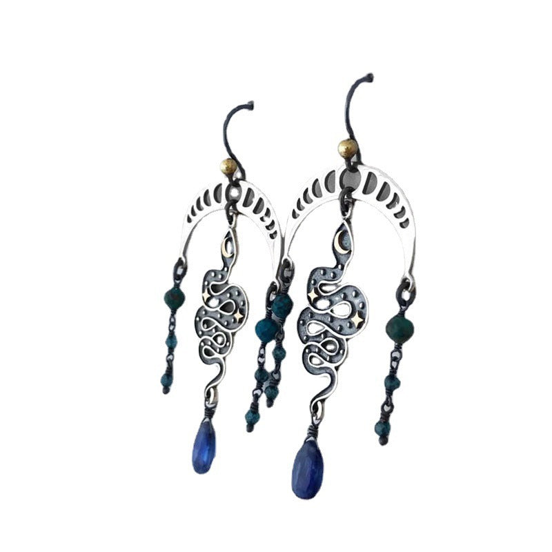 Wholesale  moon snake earrings blue crystal tassel pendant earrings
