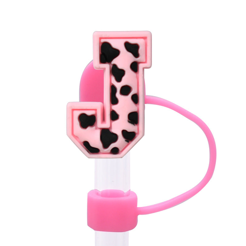 Wholesale Random 100pcs Pink leopard print cartoon Straw Cover Straw Tube Cap