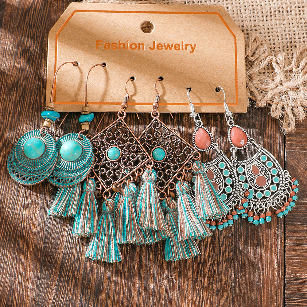 Wholesale Bohemian Colorful Tassel Earring Set Retro Ethnic Party Wear Fashion Accessory