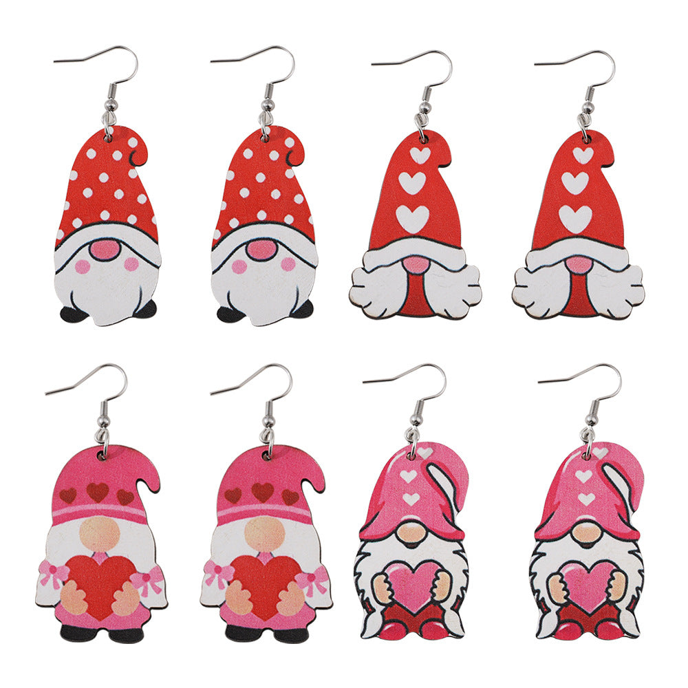 Wholesale 2PCS Wooden Valentine' s Day Heart-Shaped Dwarf Earrings