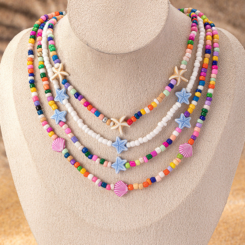Wholesale  handmade beaded clavicle chain women' s new Korean version of fresh temperament starfish shell beaded necklace